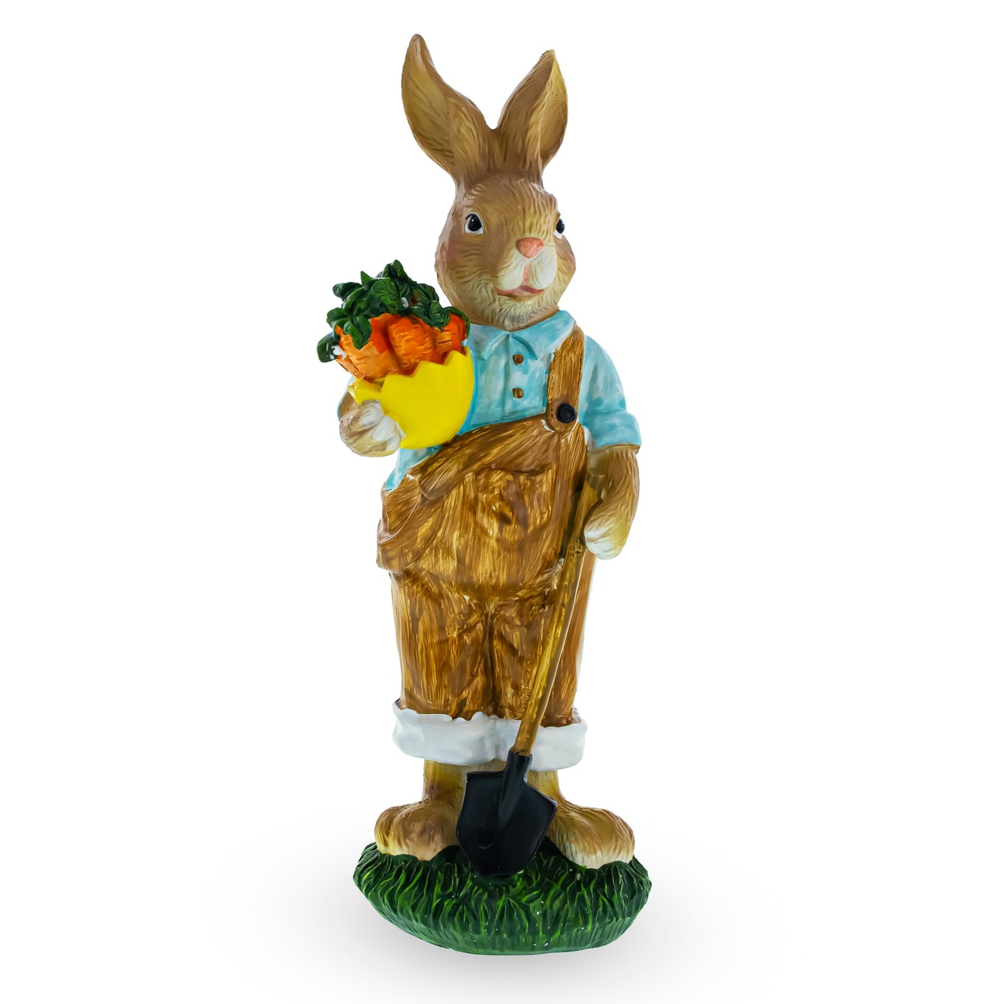 Farmer Father Bunny with Carrots and Shovel Easter Figurine 8.9 Inches Tall