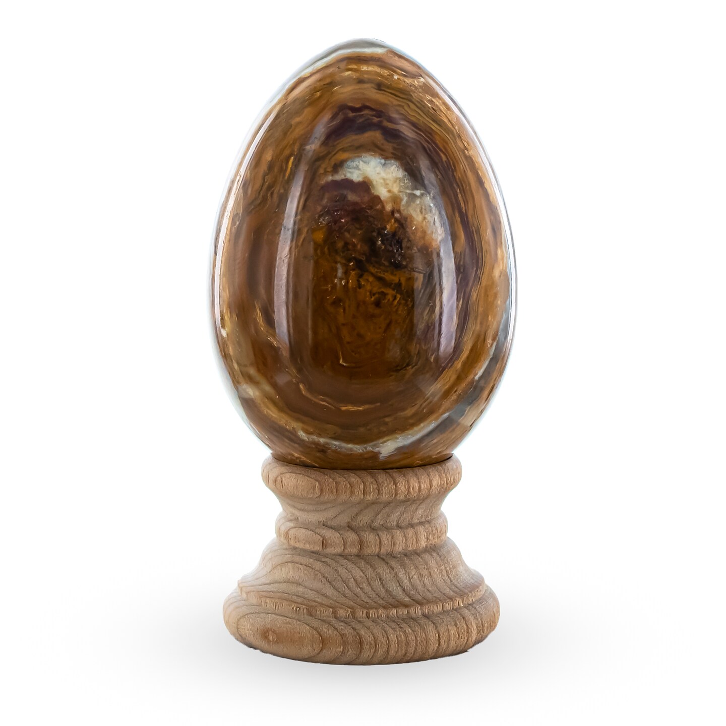 Natural Marble Egg with Wooden Stand 3 Inches Tall