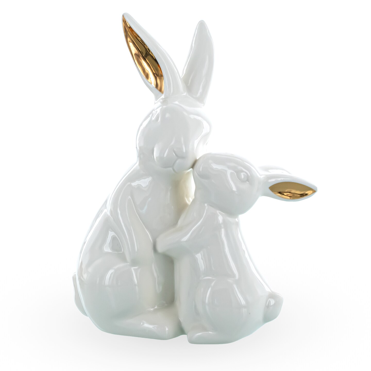 Elegant Ceramic Mother Bunny with Baby Figurine 8 Inches Tall
