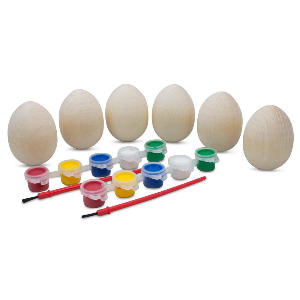 Set of 6 Unpainted Unfinished Wooden Easter Eggs 2.5 Inches