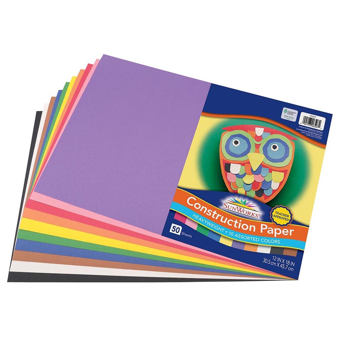 Construction Paper, 10 Assorted Colors, 12&#x22; x 18&#x22;, 50 Sheets Per Pack, 5 Packs