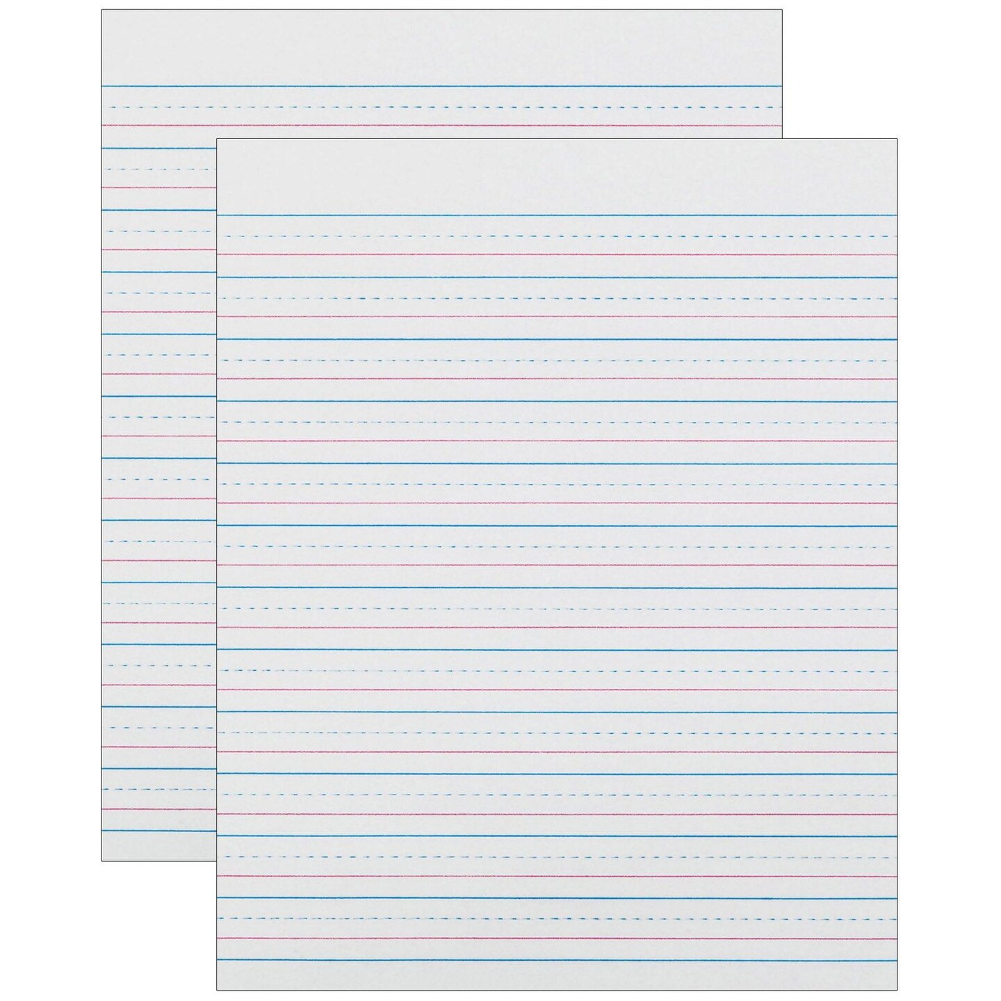 Sulphite Handwriting Paper, Dotted Midline, Grade 2, 1/2&#x22; x 1/4&#x22; x 1/4&#x22; Ruled Short, 8&#x22; x 10-1/2&#x22;, 500 Sheets Per Pack, 2 Packs