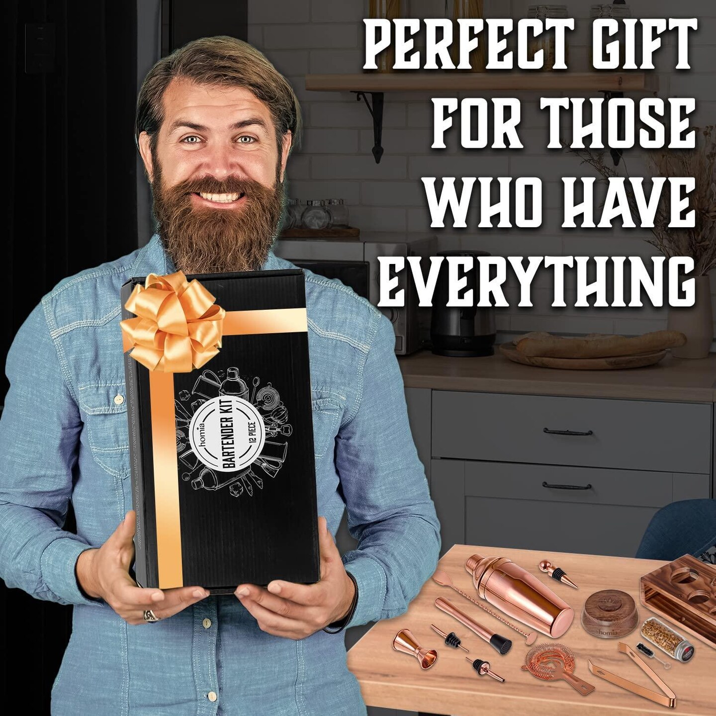 Bartender Kit with Whiskey Smoker 13 pcs Pine Stand Bar Set with Cocktail Shaker Bartending Kit with Essential Bar Accessory Tools Wood Chips Pink Gold (Torch not Included)