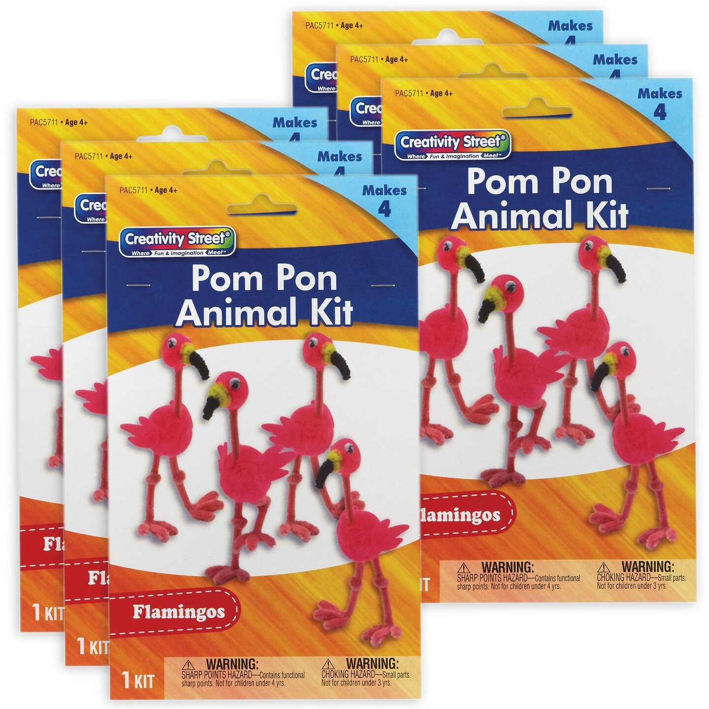 Pom Pon Animal Kit, Flamingos, 2&#x22; x 2.75&#x22; x 5.25&#x22;, 4 Flamingos Per Kit, 6 Kits