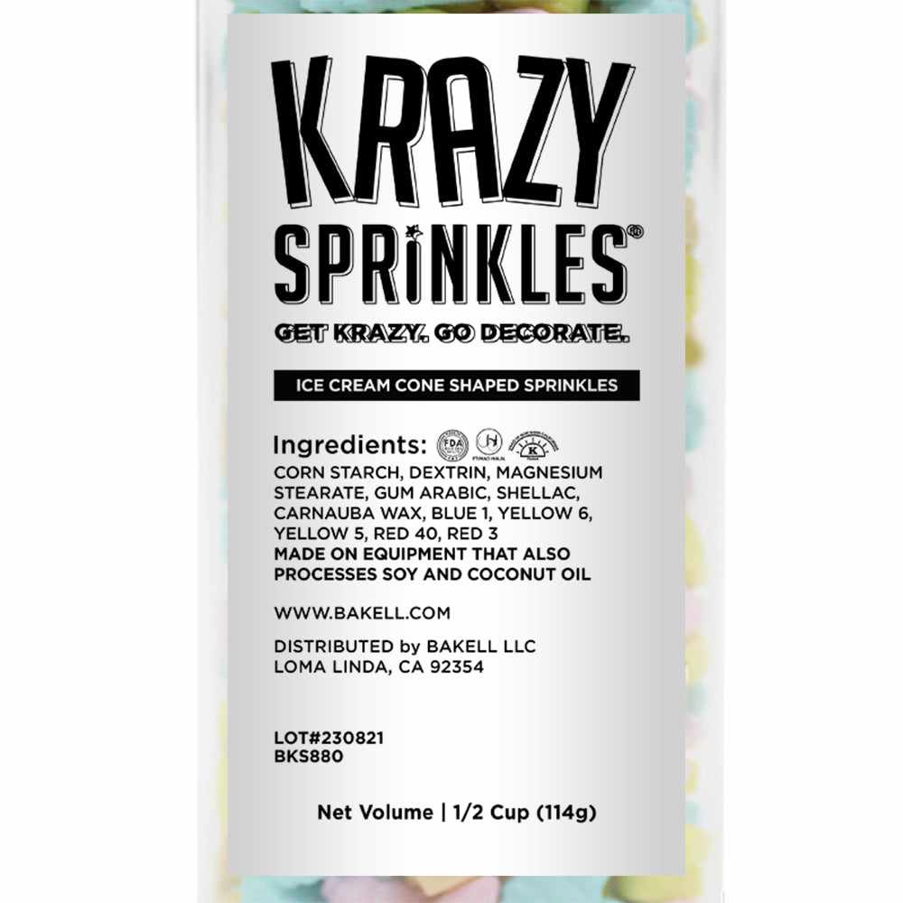Krazy Sprinkles - Ice Cream Cones (1/2 Cup, 1x Jar) for Cakes, Ice Cream &#x26; Cookies