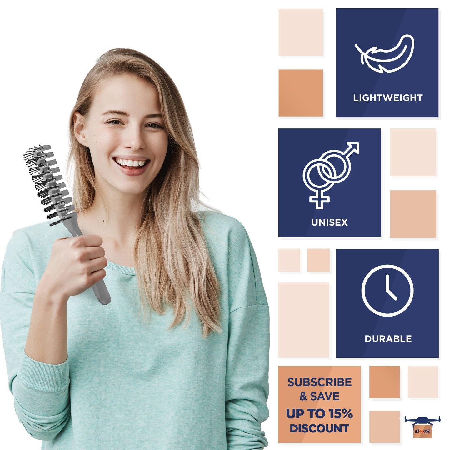 Gray Vent Hairbrush 8” Hard Bristle Brush for Hair Pack of 12 Plastic Hair Brushes for Women and Men Hair Brush for Thick Hair Detangling Brushes for Hair with Rounded Rubber Tips