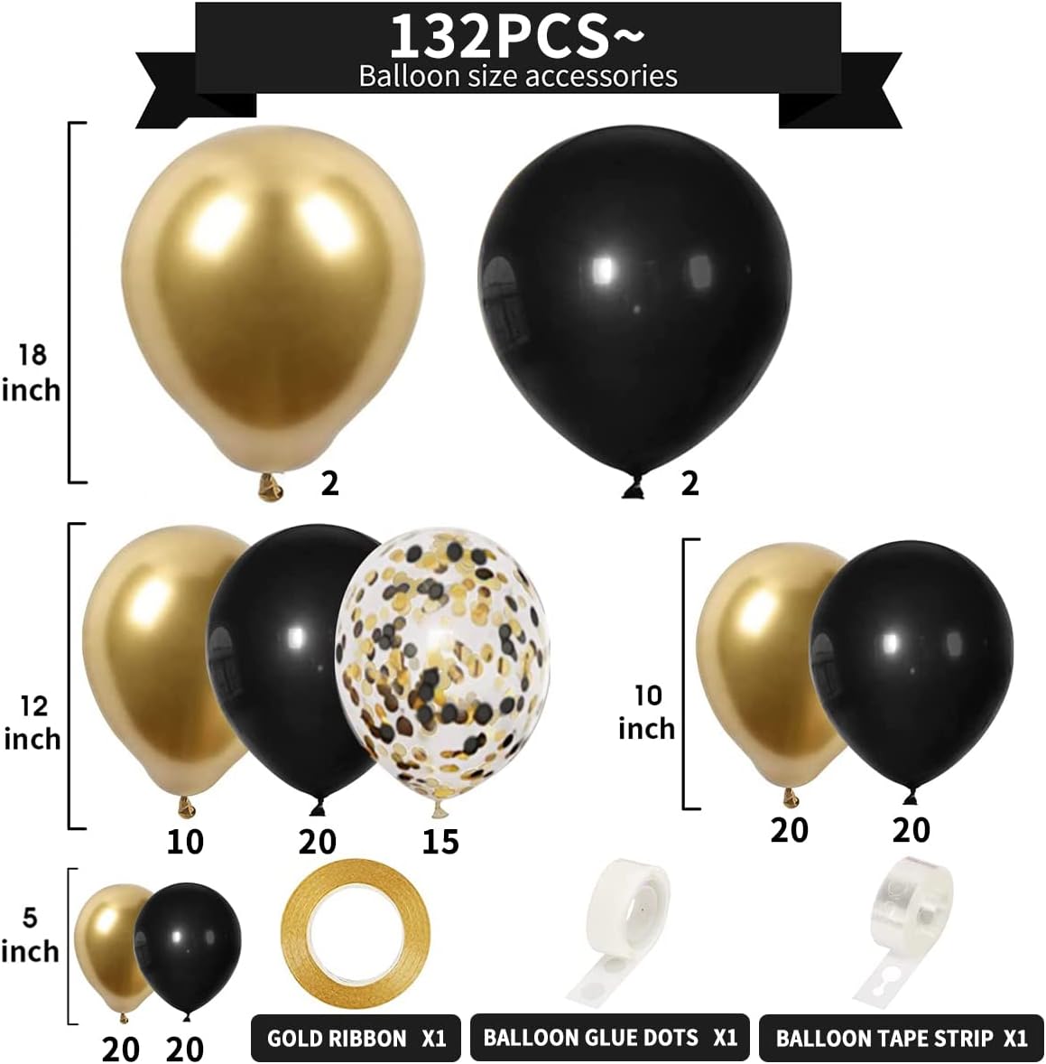 Black &#x26; Gold Balloon Arch Kit