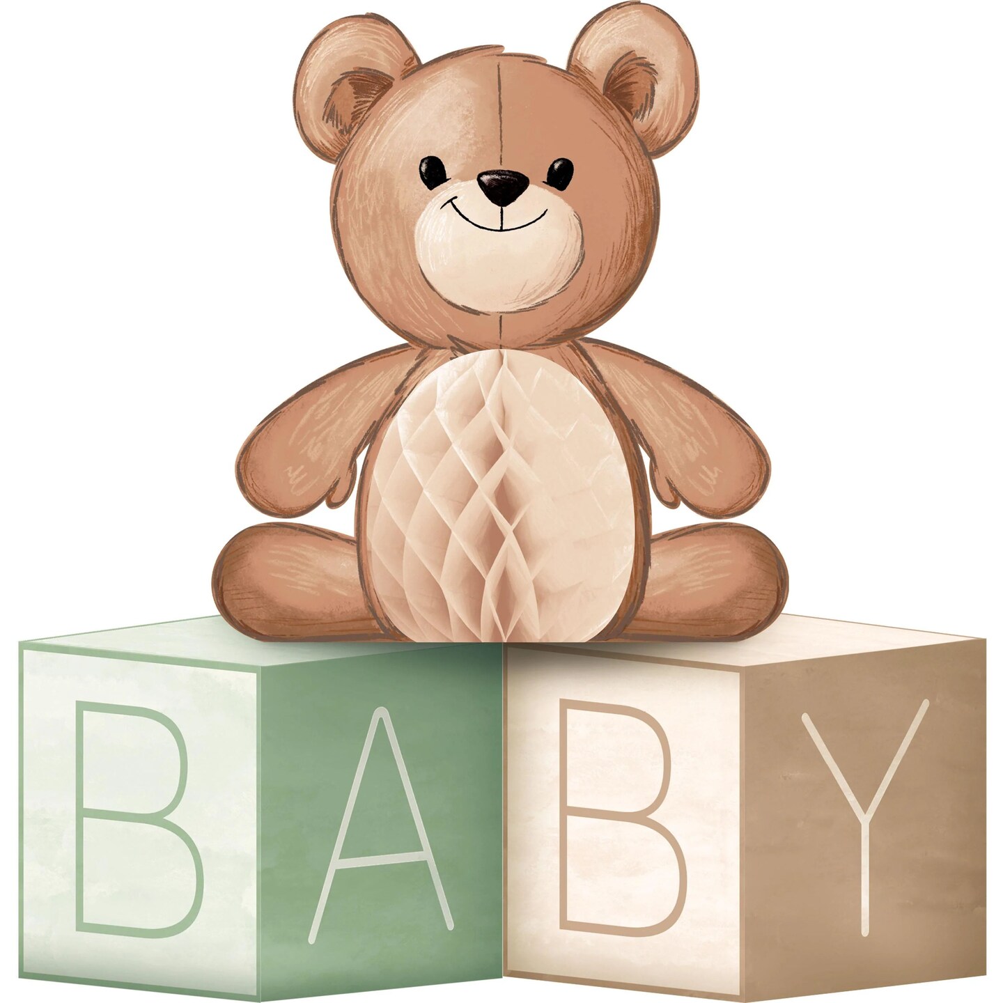 Teddy Bear Centerpiece Baby Blocks w/ Honeycomb (1/Pkg)