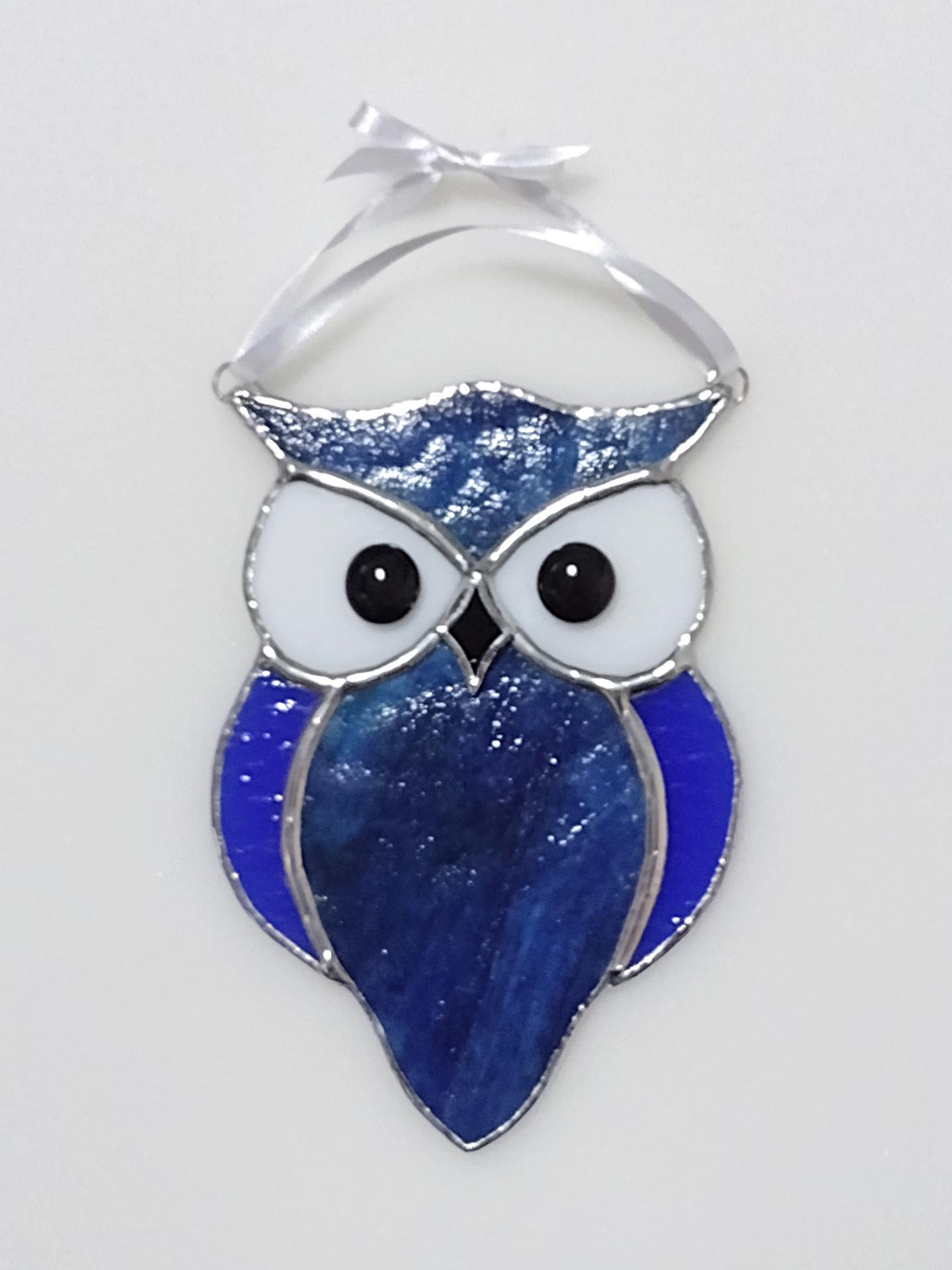 Stained Glass Owl Suncatcher, Blue Glass Bird product 2