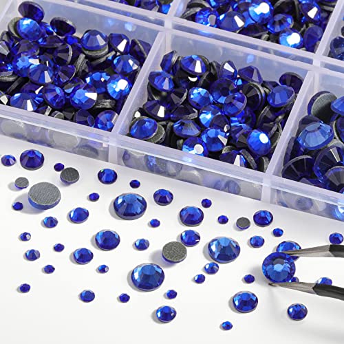 SS16 Royal Blue Hotfix Rhinestones Crystal Glass Gemstone Bulk for Fabric  Clothes Shirts Shoes Bling Decoration Gifts Flat Back Round(4MM 2880Pcs)