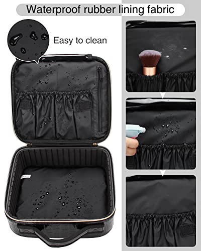 Travel Makeup Case, Train Case Makeup Brush Organizer, Professional Makeup Artist Makeup Organizer, with Adjustable Partition and Shoulder Straps, Train Case Makeup Bag (Crocodile, Small)