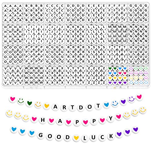ARTDOT 1400 Pieces Letter Beads Kit, 28 Styles Alphabet Beads Colorful  Smiley Face Beads Heart Beads for Bracelets and Jewelry Making