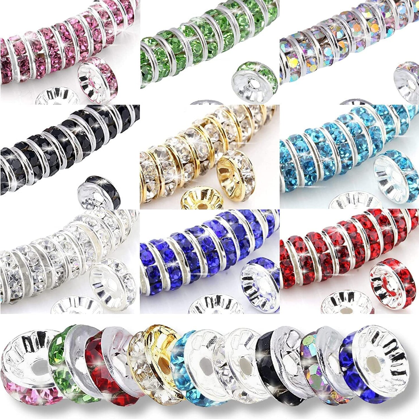 1080Pcs 8mm Rhinestone Spacer Beads, Crystal Glass Beads, Spacer