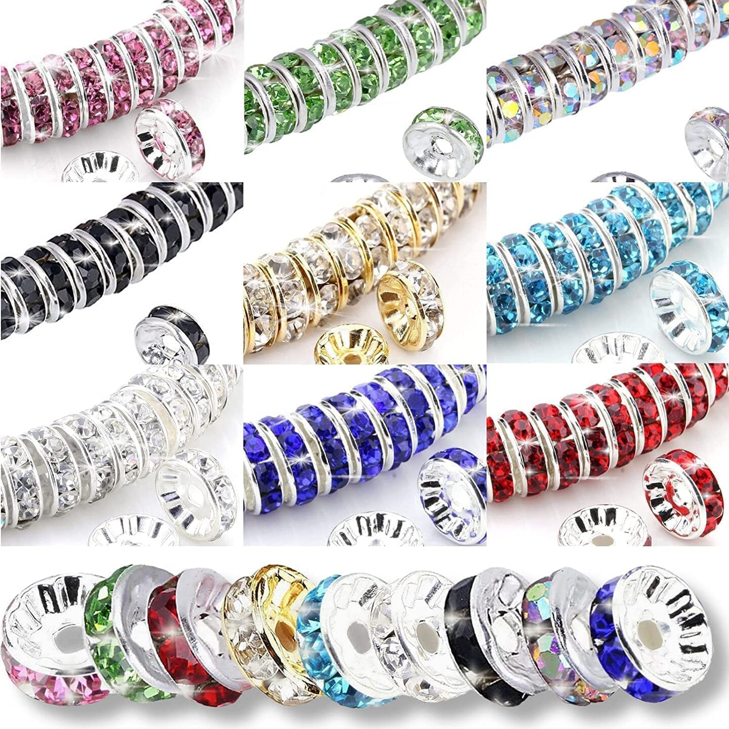 1080Pcs 8mm Rhinestone Spacer Beads Crystal Glass Beads Spacer