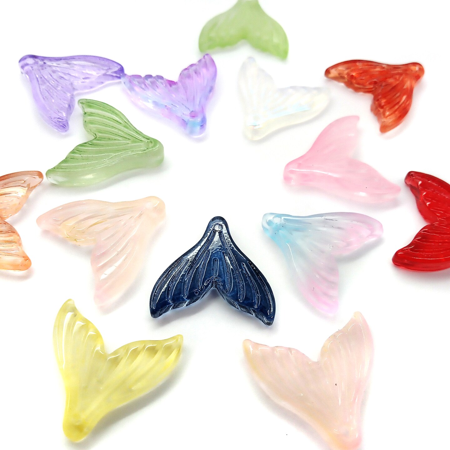 Mermaid Tail Charms, 6 pieces, Mix of Pretty Glass Bead Pendants, Adorabilities