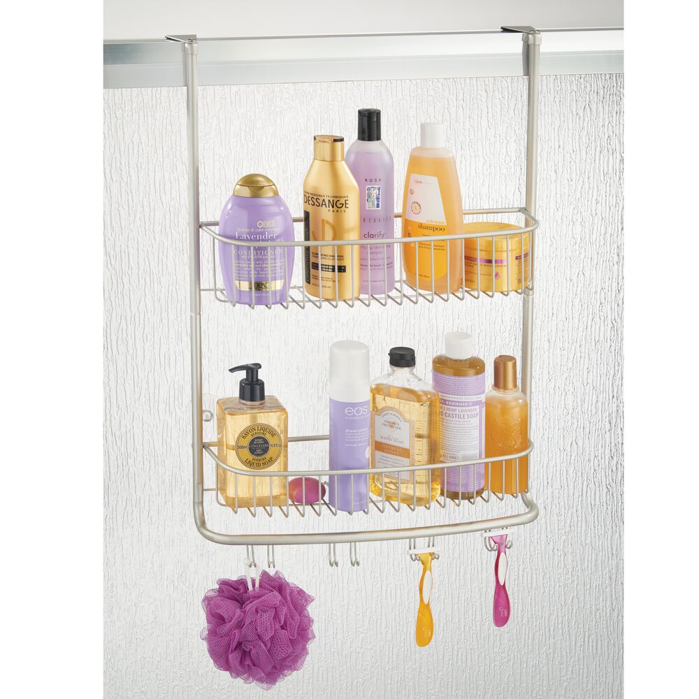 mDesign Metal Bathroom Over Door Hanging Shower Caddy, X-Wide