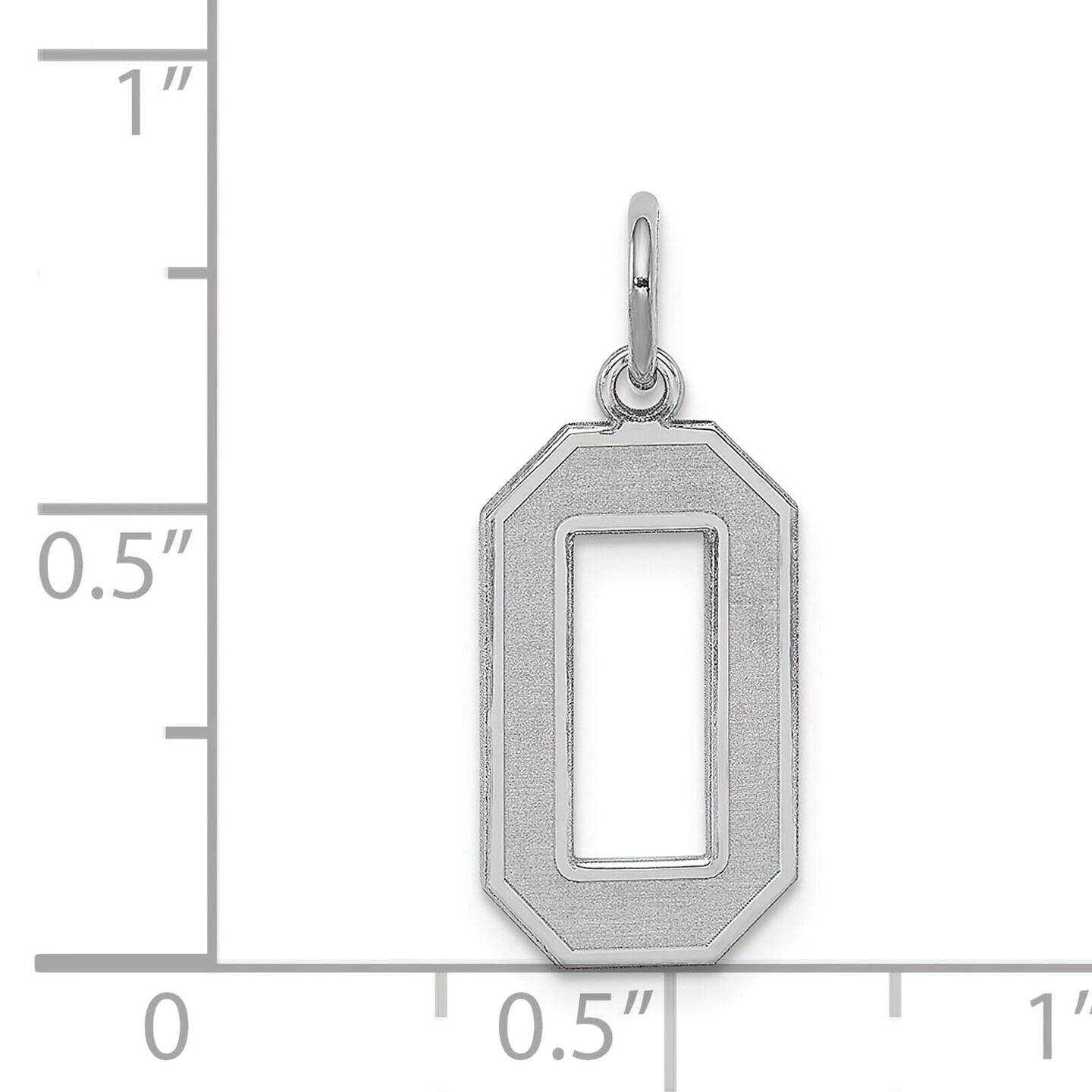 Sterling Silver Medium Satin Number 0 Charm Pendant Jewerly 22mm x 9mm
