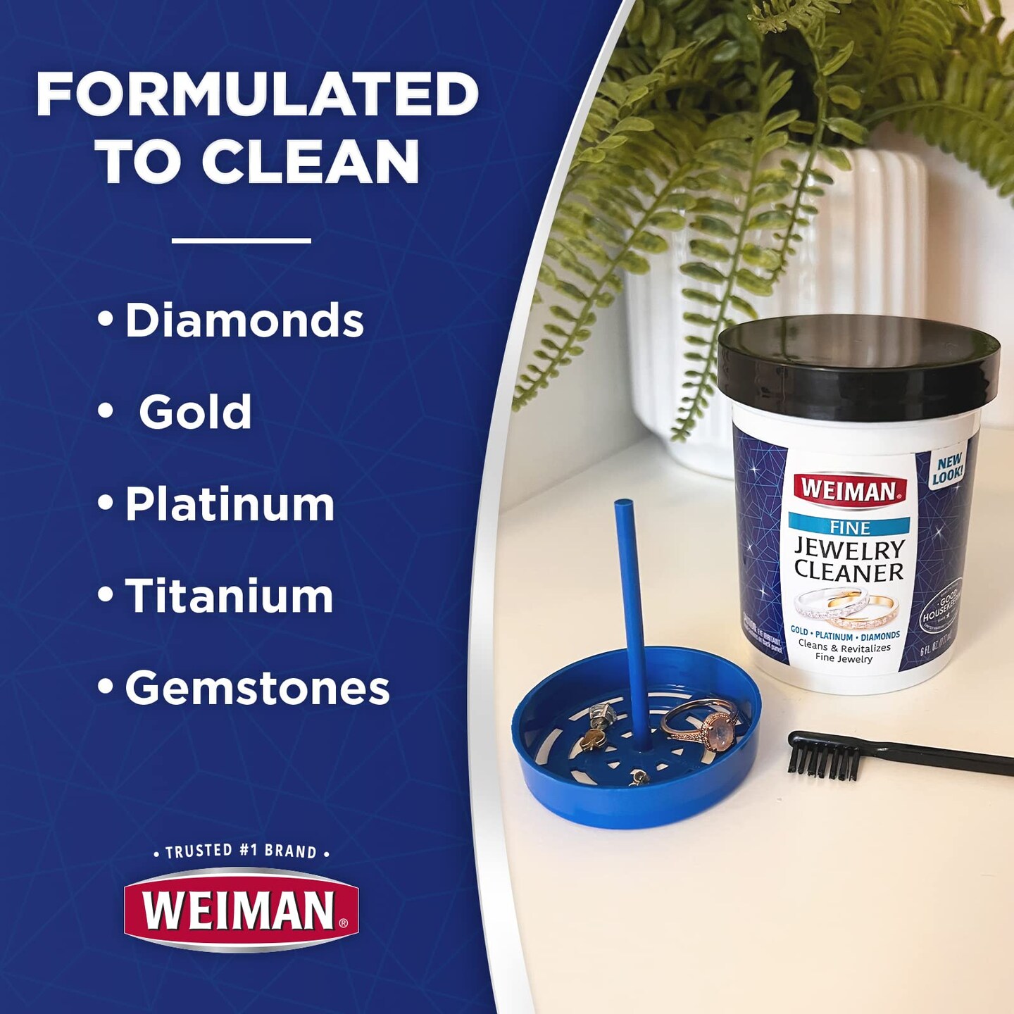 Fine Jewelry Cleaner Liquid with Cleaning Brush &#x2013; Restores Shine &#x26; Brilliance to Gold, Platinum, Precious Gemstones &#x26; Diamond Jewelry, 6 Oz