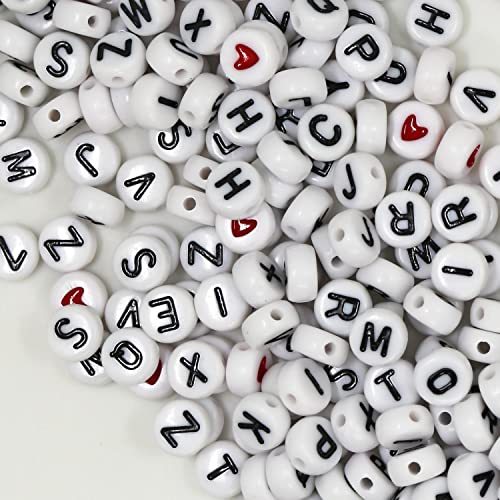 WangLaap 1450Pcs Letter Beads, Acrylic 4x7mm Round Letter Beads Kits, Alphabet  Beads A-Z and Red Heart Black Star Beads for Bracelets Necklaces DIY  Jewelry Making (White)