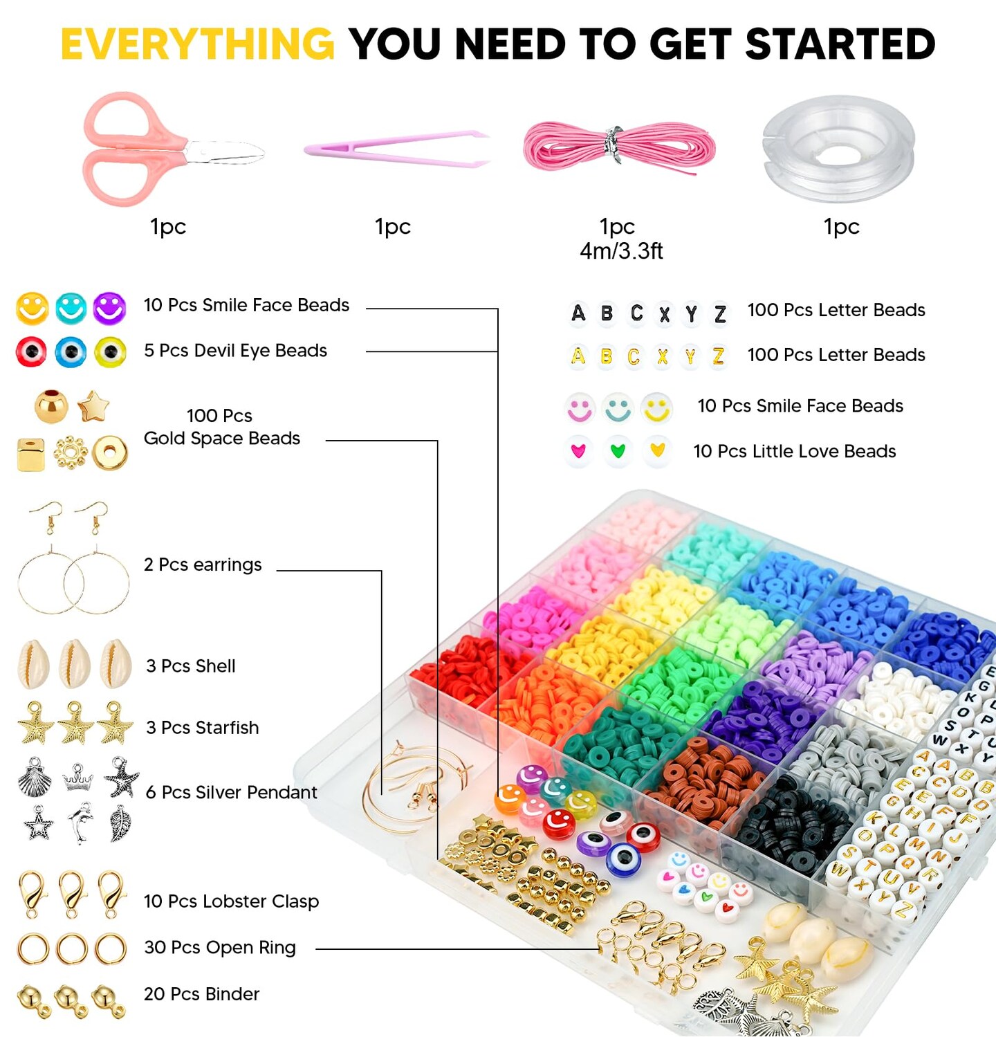 Clay Beads Bracelet Making Kit for Beginner, 5000Pcs Heishi Flat Preppy Polymer Clay Beads with Charms Kit for Jewelry Making, DIY Arts and Crafts Gifts Toys for Kids Age 6-12
