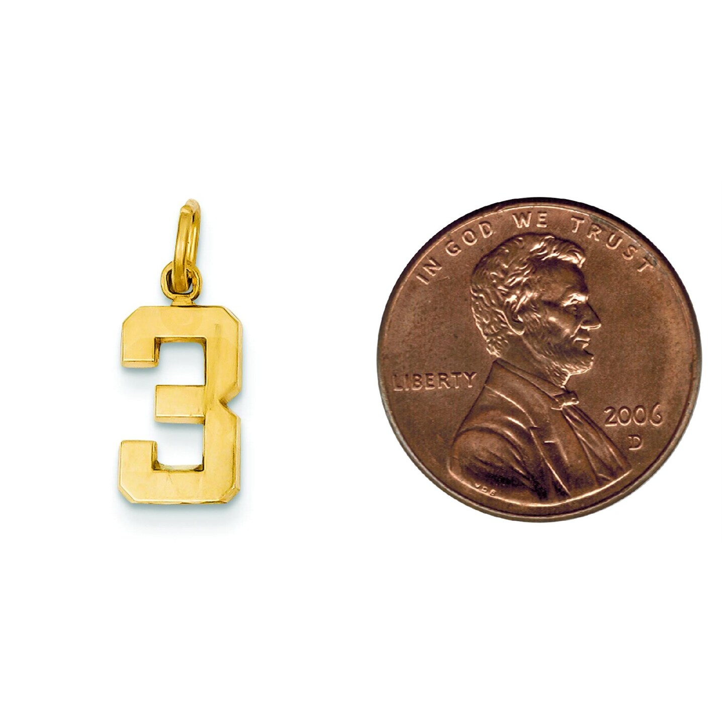 14K Gold Small Polished Number 3 Charm Pendant Jewelry 20mm x 7mm