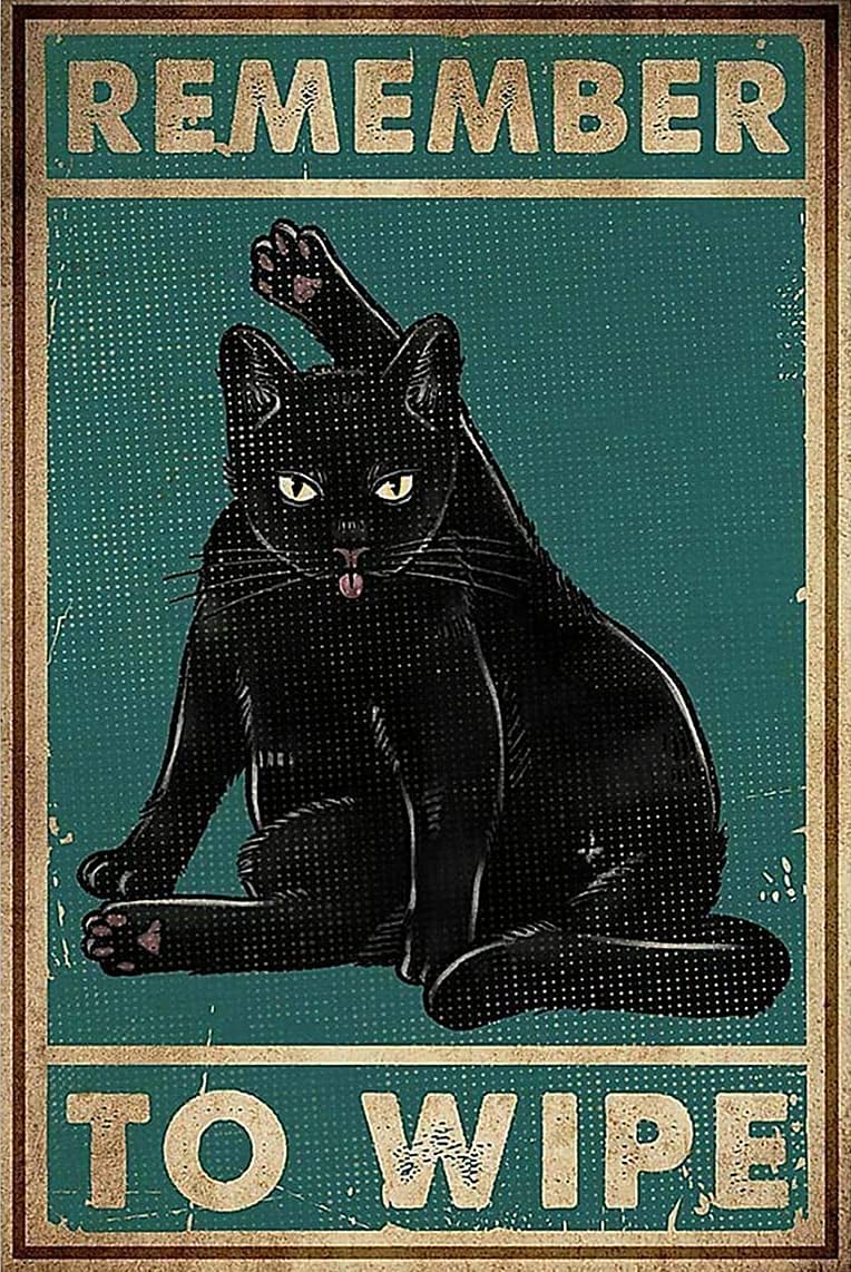 Coffee Cats Print Remember To Wipe Black Cat Metal Poster Love Cats Vintage Tin Sign Metal Poster Cat Metal Poster Art Funny Cat Metal Poster Vintage Black Cat Wall Decor 8x12inch, Green