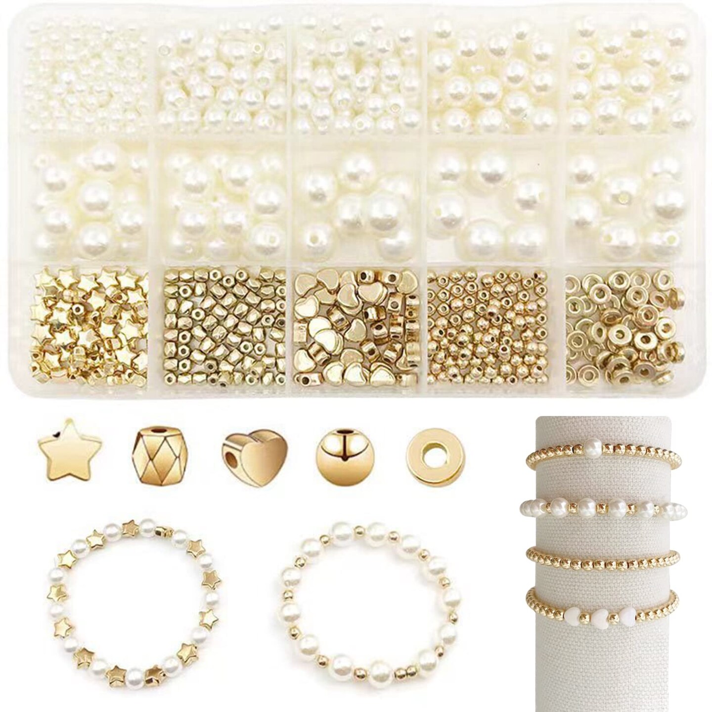 SEMATA 750Pcs Beads for Bracelets Making Kit DIY Pearl Beads for