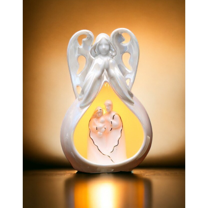 kevinsgiftshoppe Ceramic Angel with Holy Family Plug-In Night Light Home Decor Religious Decor Religious Gift Church Decor