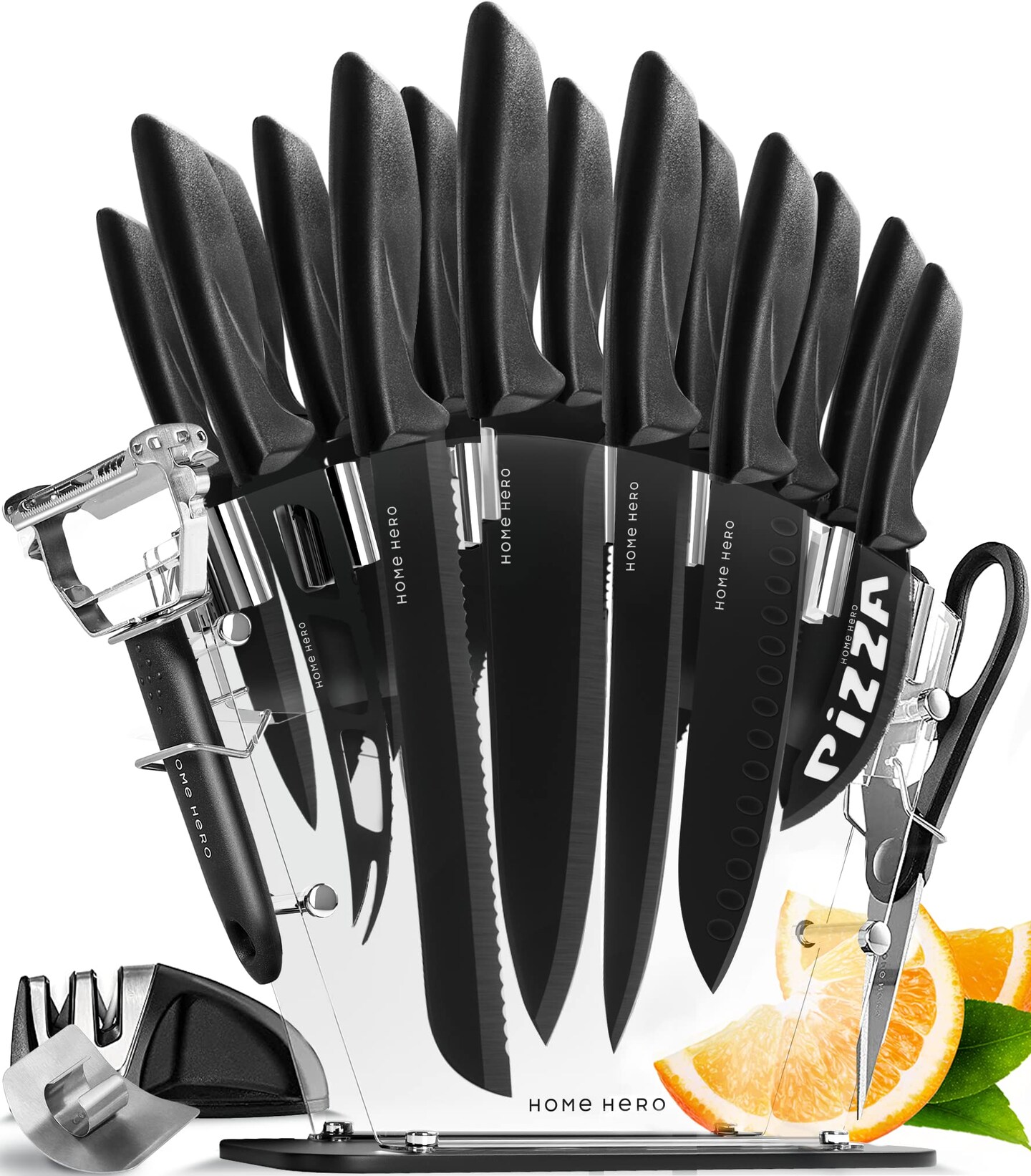 Home Hero Kitchen Knife Set, Steak Knife Set & Kitchen Utility Knives -  Ultra-Sharp High Carbon Stainless Steel Knives with Ergonomic Handles (20  Pc Set, Black)