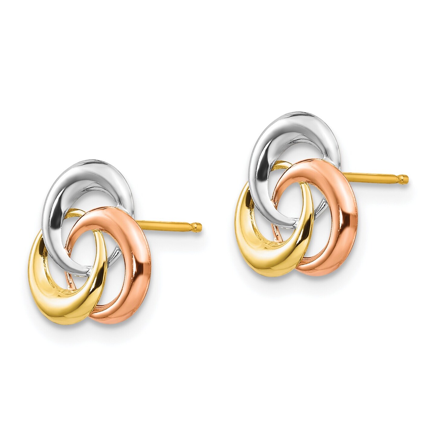 14K Gold Tri Color 3 Circle Stud Earrings Jewelry 10mm x 10mm
