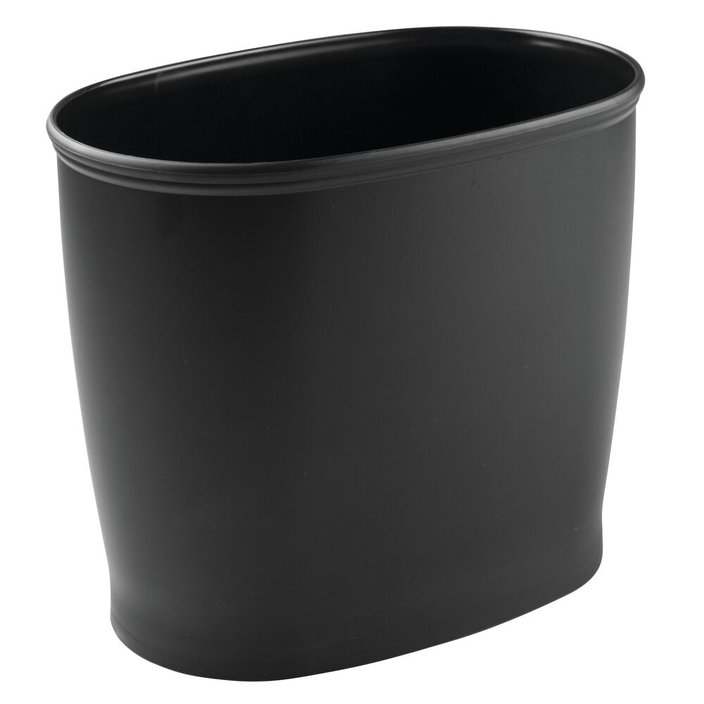 mDesign Small Plastic Oval Trash Can Garbage Wastebasket Black