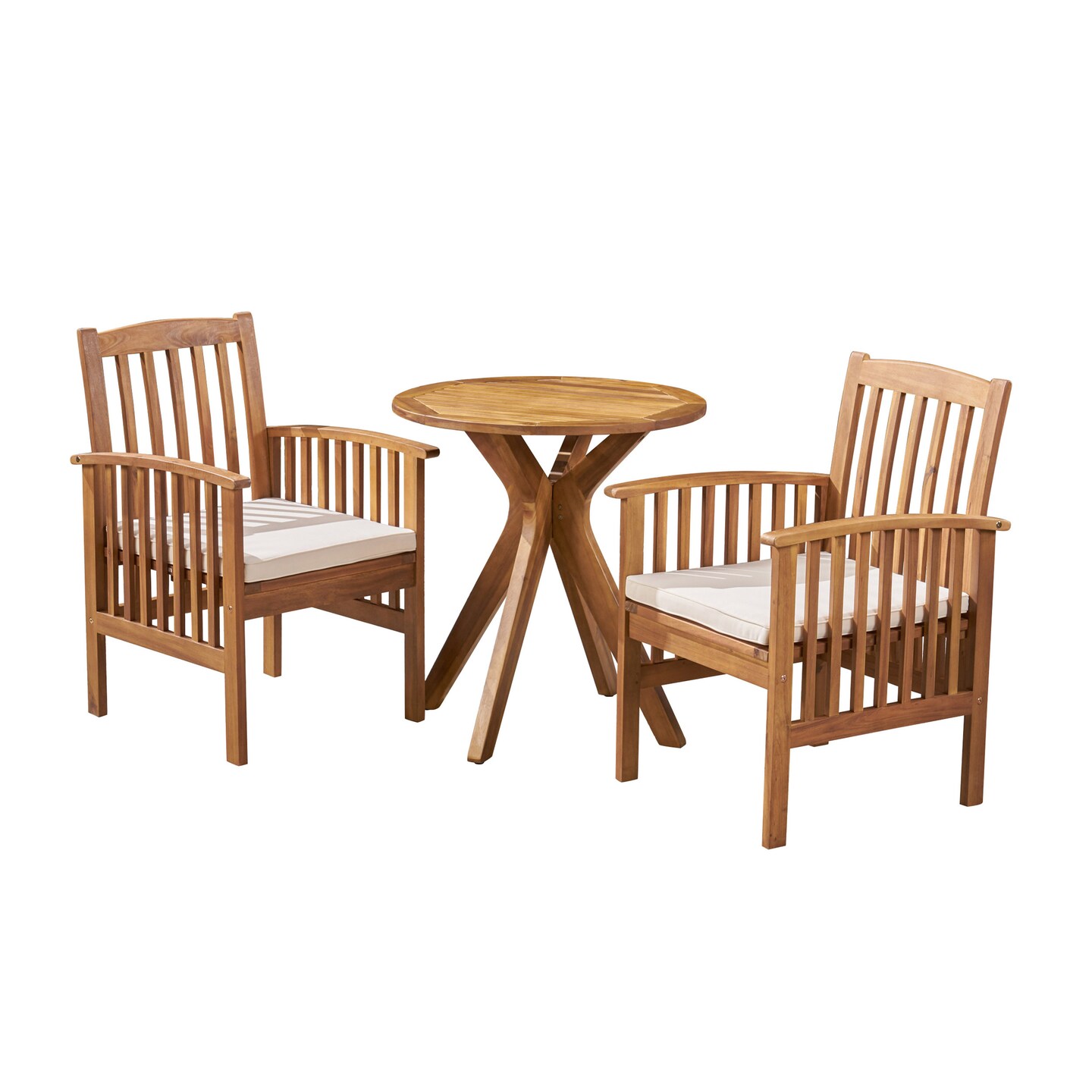 3 piece teak online bistro set with cushions