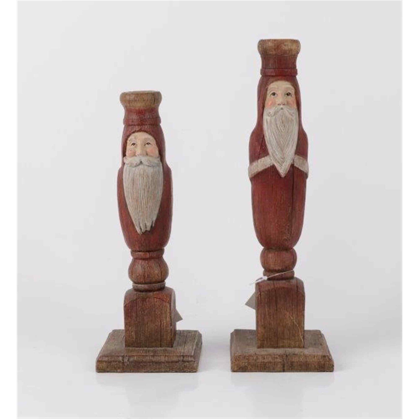 Melrose Set of 2 Red and White Rustic Santa Christmas Candle Holders 11.75"