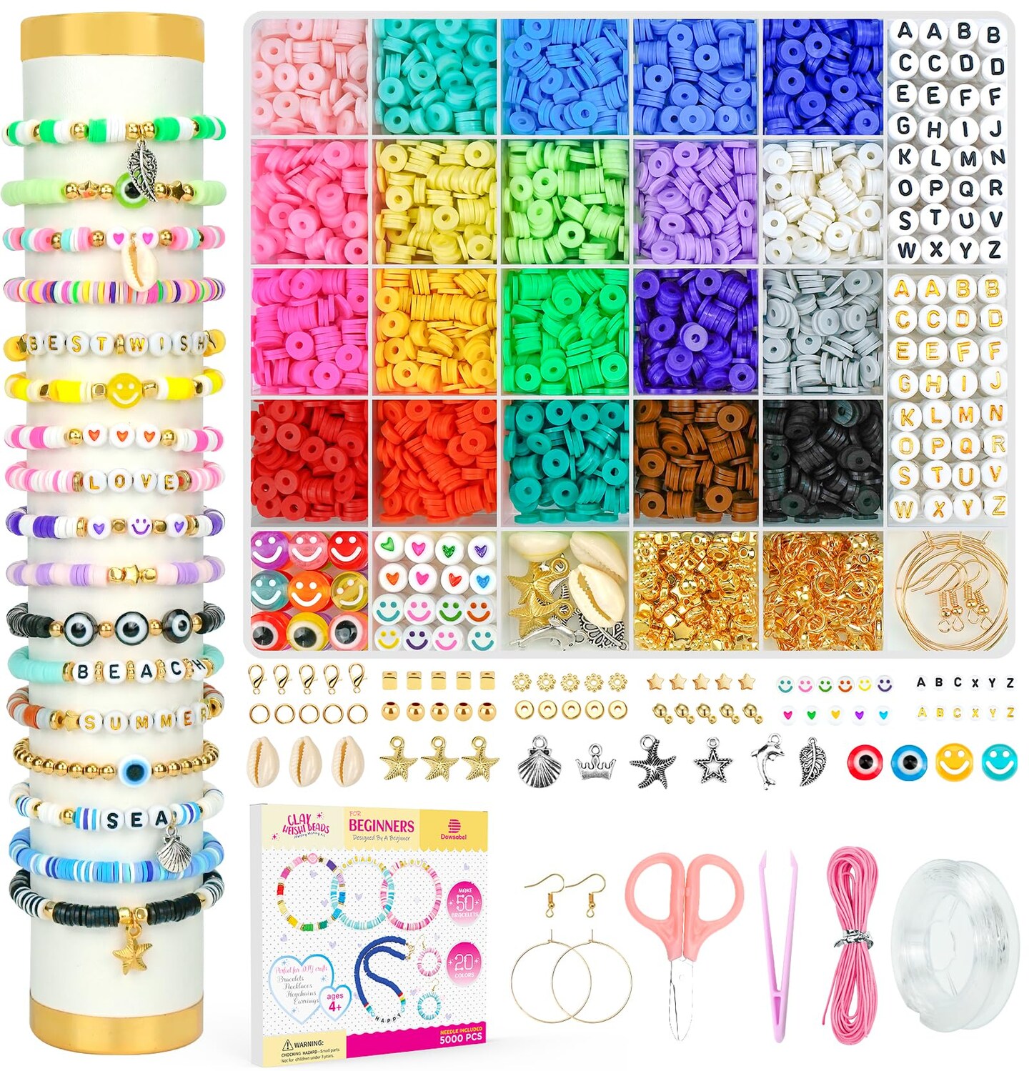Clay Beads Bracelet Making Kit for Beginner, 5000Pcs Heishi Flat Preppy Polymer Clay Beads with Charms Kit for Jewelry Making, DIY Arts and Crafts Gifts Toys for Kids Age 6-12