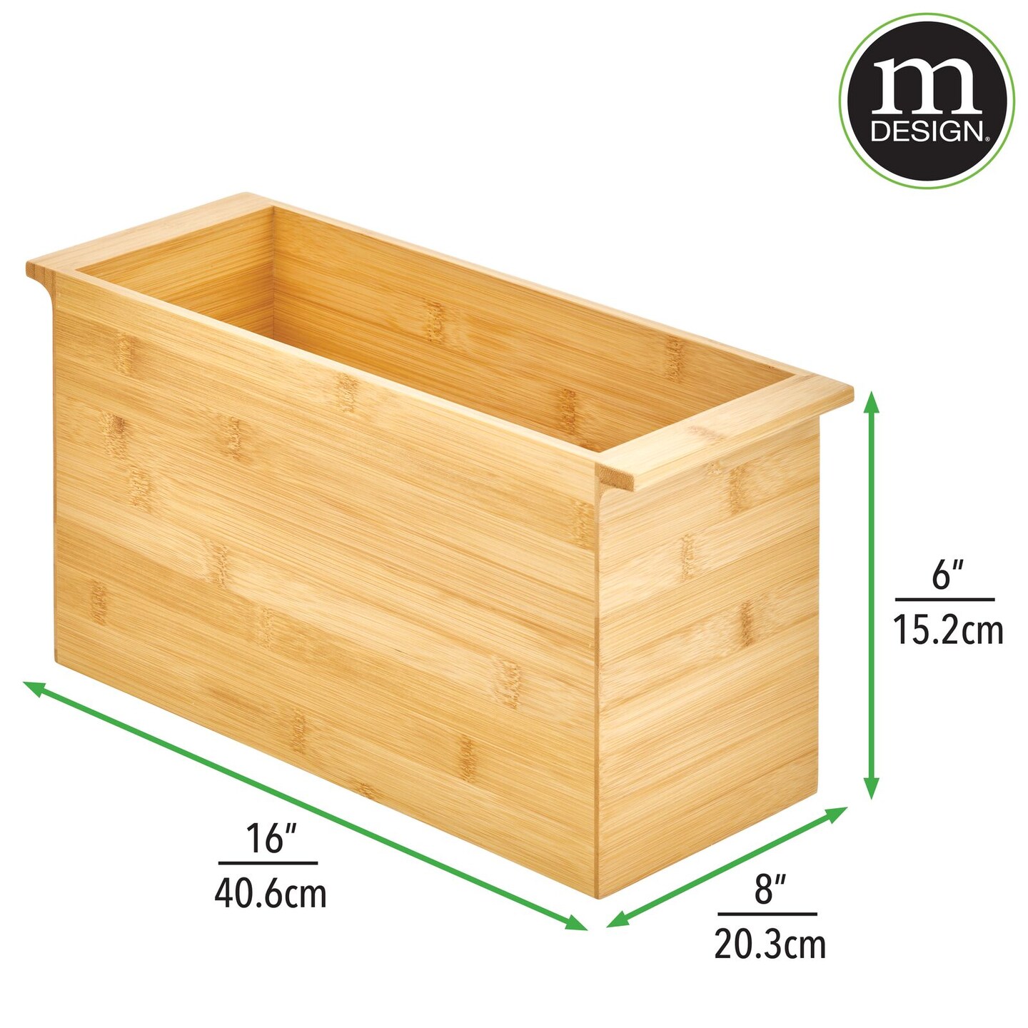 mDesign Bamboo Wooden Bathroom Storage Organizer Box with Handles - Natural