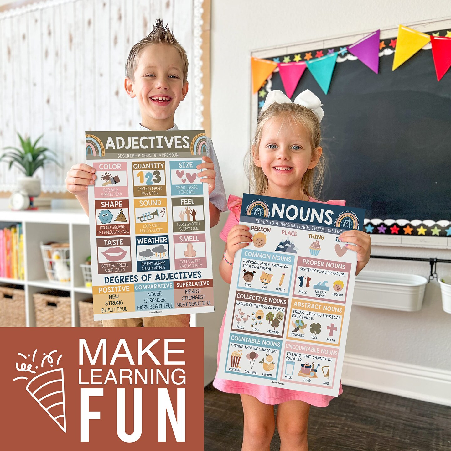 12 Parts of Speech Posters - Elementary Language Arts and Grammar Posters, Must-Have Educational Decor for Elementary Classrooms