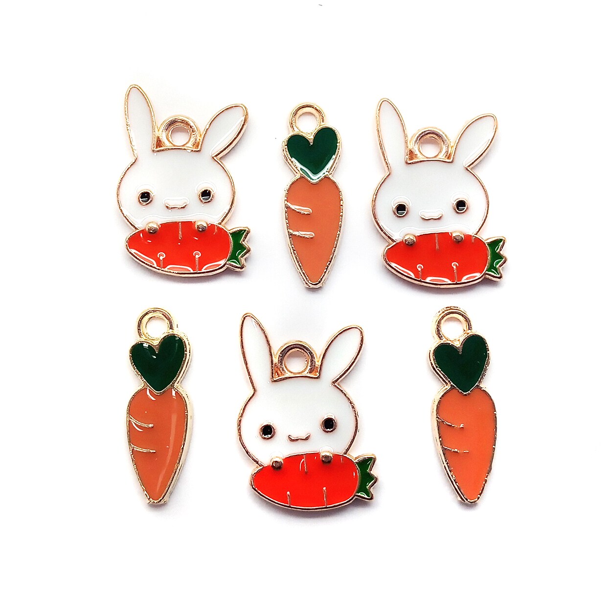 Rabbit & Carrot Charms, Easter Enamel Charms, Set of 6, Adorabilities