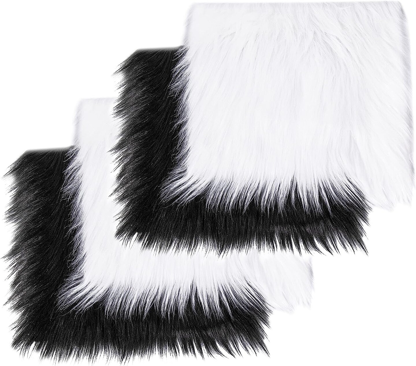 FabricLA | Faux Fur Fabric Square | 4" X 4" Inch Wide Pre-Cut Shaggy | Fake Fur Fabric | DIY, Craft Fur Decoration, Fashion Accessory, Hobby | 2 White & 2 Black Pack