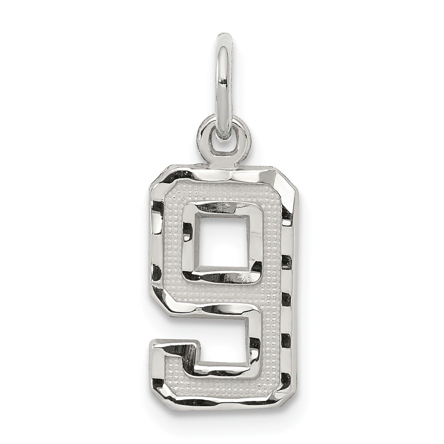 Sterling Silver Small #9 Charm Number Pendant Jewelry 20mm x 7mm
