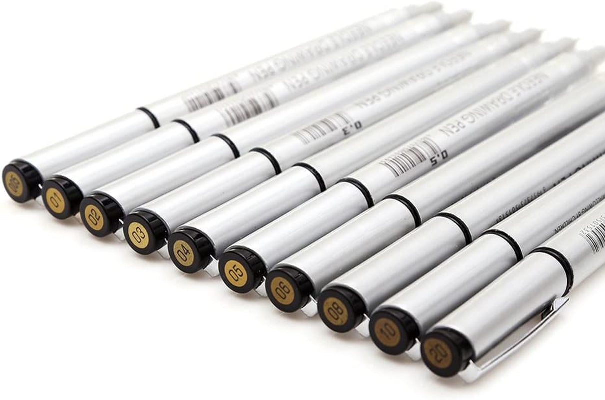 Mincho Set of 10 Black Micro-Pen Fineliner Ink Pens - Waterproof Archival Ink Micro Fine Point Liner Pen, Multiliner - Sketching, Anime, Artist