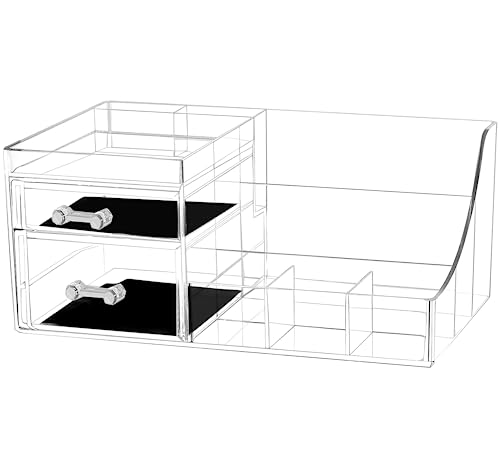 Clear Makeup Organizer with Drawers, Bathroom Countertop Organizer and Storage, Ideal for Dorm Room Desk Dresser Vanity, Great for Cosmetics, Toiletries, Skincare, Brush, Nail Supplies