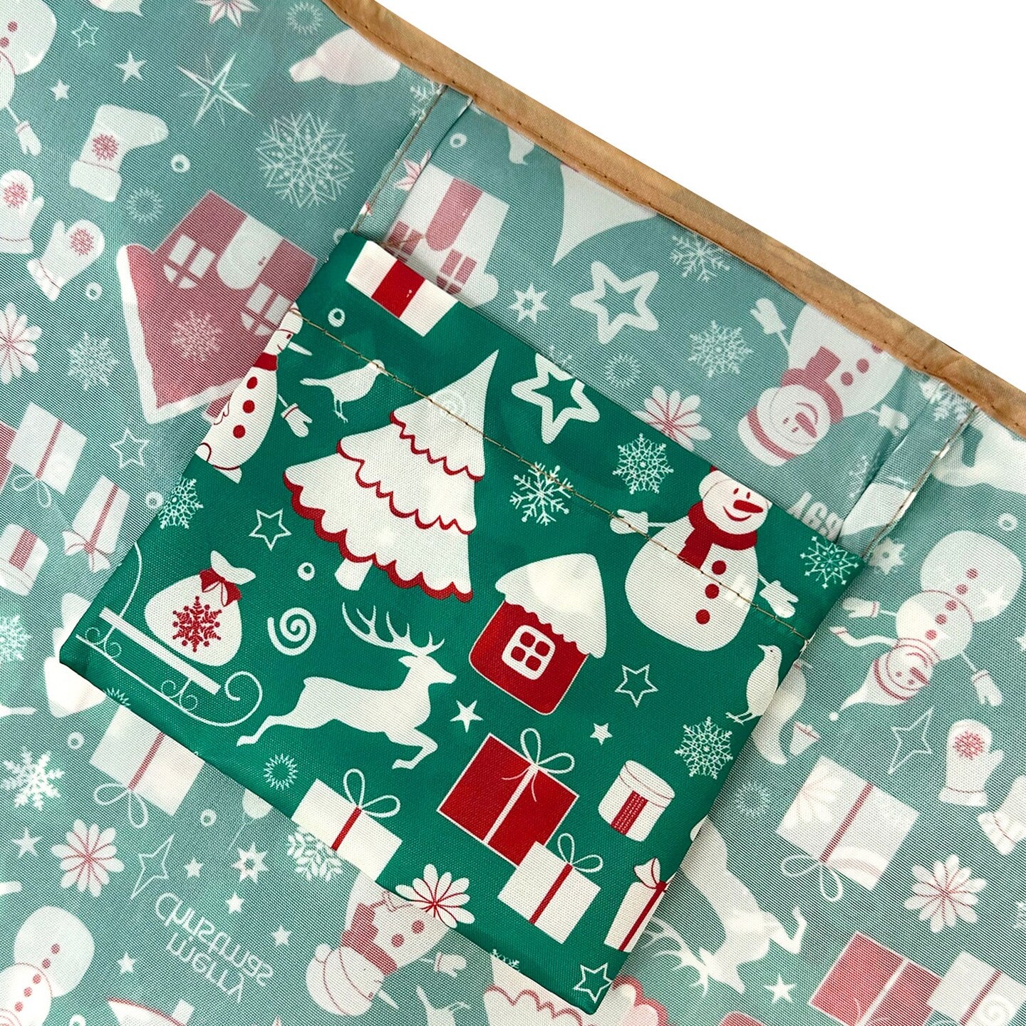 Wrapables Large Foldable Tote Nylon Reusable Grocery Bags, Christmas Green