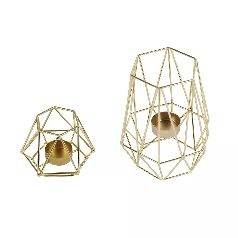 Gold Geometric Tealight Candle Holder 10Pcs Metal Candle Stand Table Centerpiece