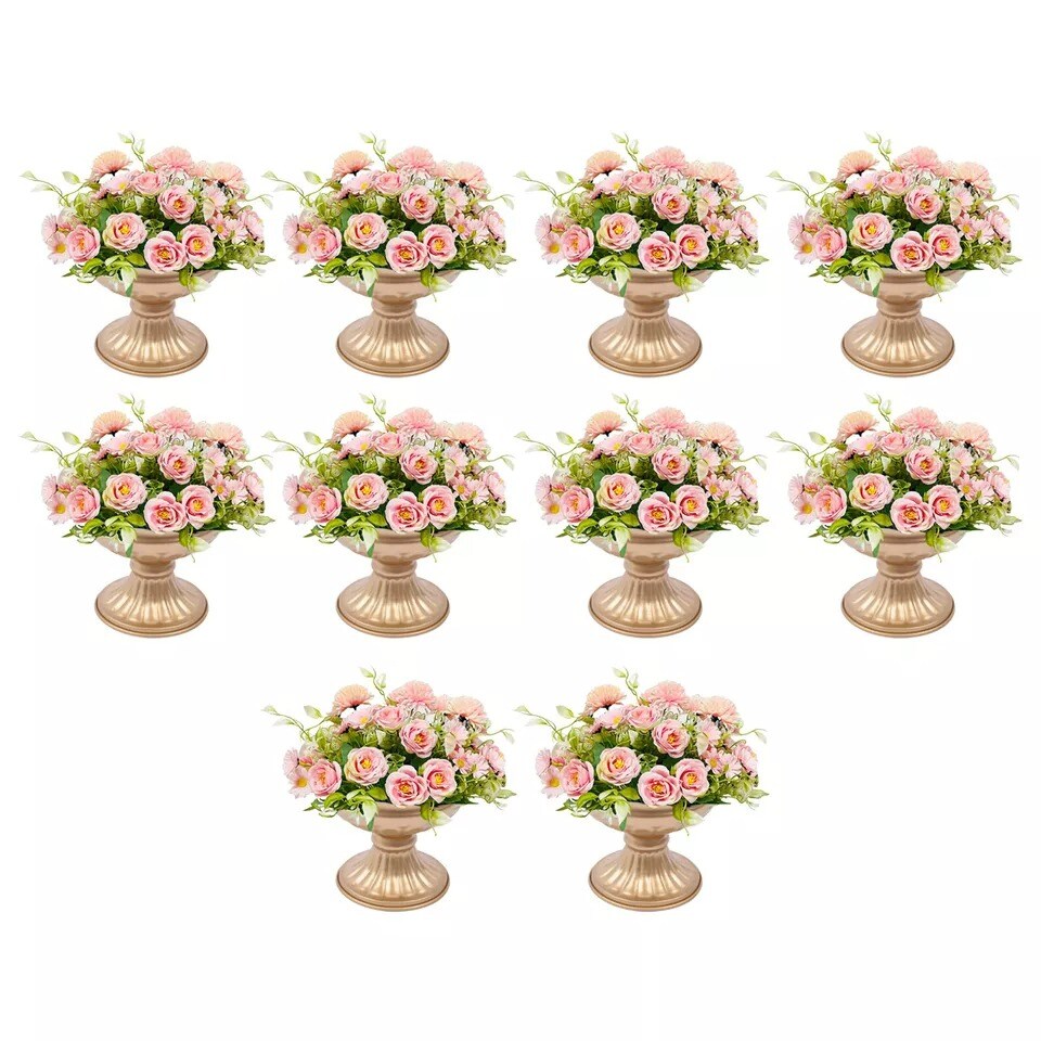 Pack of 10 Gold Flower Trumpet Vases Wedding Party Tabletop Centerpieces Stand