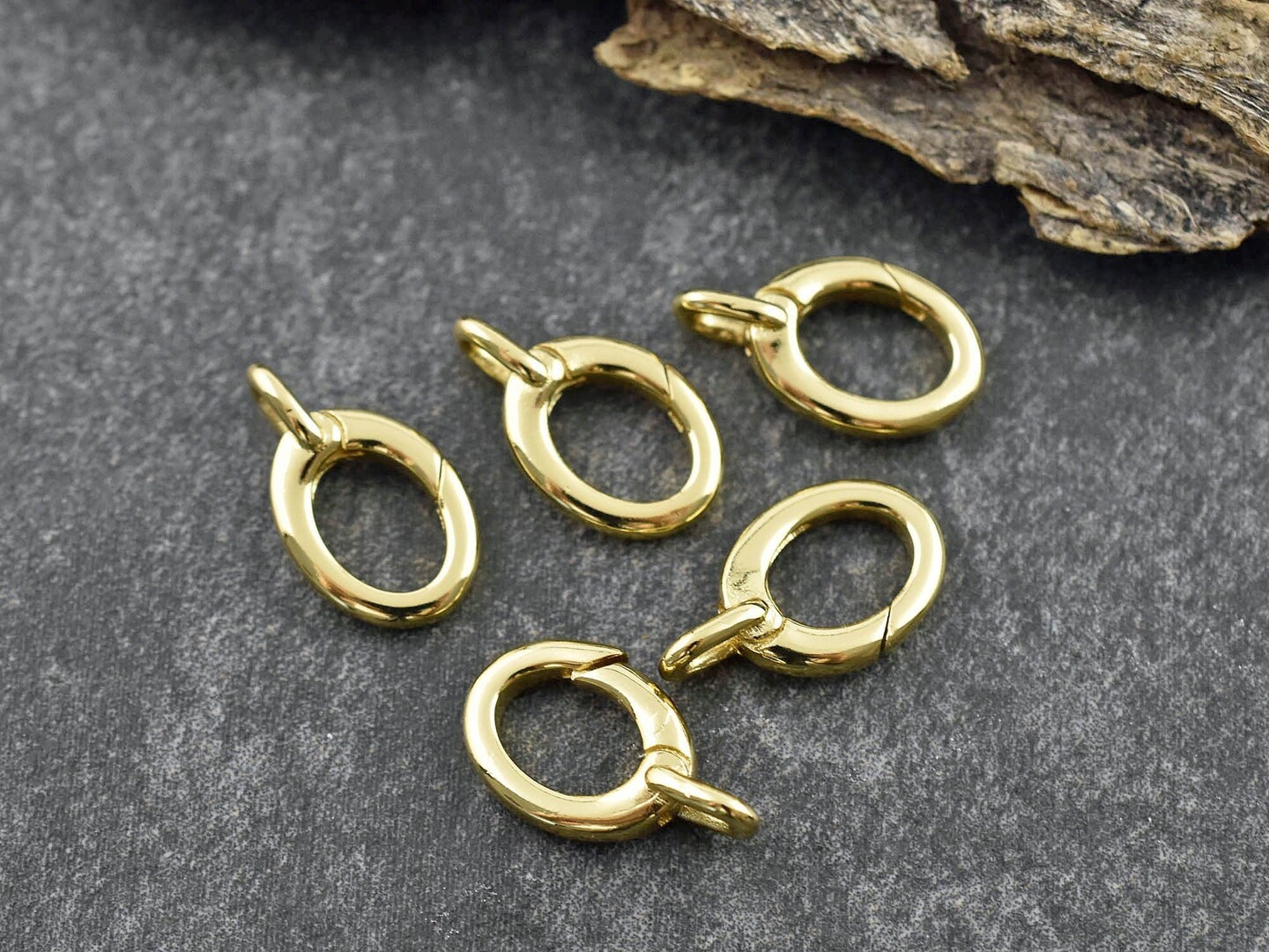 *5* 16x9mm 18k Gold Plated Oval Spring Ring Clasps