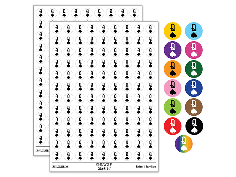 Queen of Spades Card Suit 200+ 0.50&#x22; Round Stickers