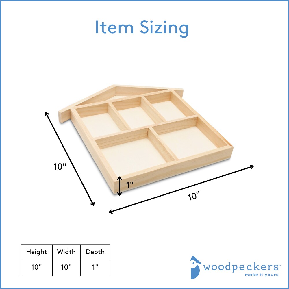DIY House Shaped Shadow Box 10”, Wooden Divided Serving Tray | Woodpeckers