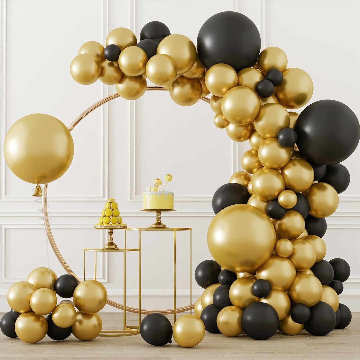 Black and Gold Balloons Arch Garland Kit, 18/12/5 Inch Latex Balloon Set for Birthday Party Wedding Graduation Anniversary Baby Shower