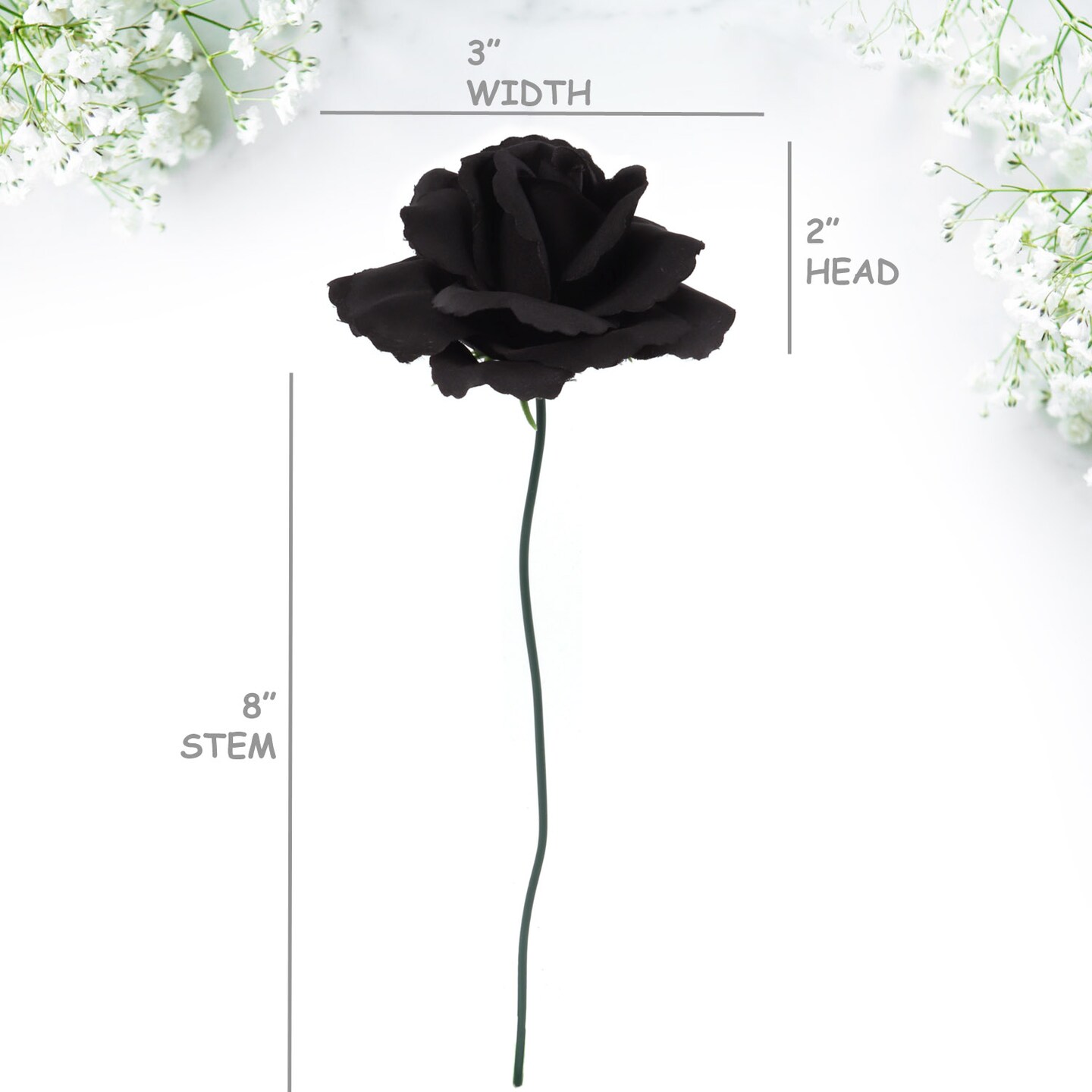 100-Pack: Noir Black Silk Rose Picks, 8" Stems, 3" Wide, Floral Home by Artificial Flowers