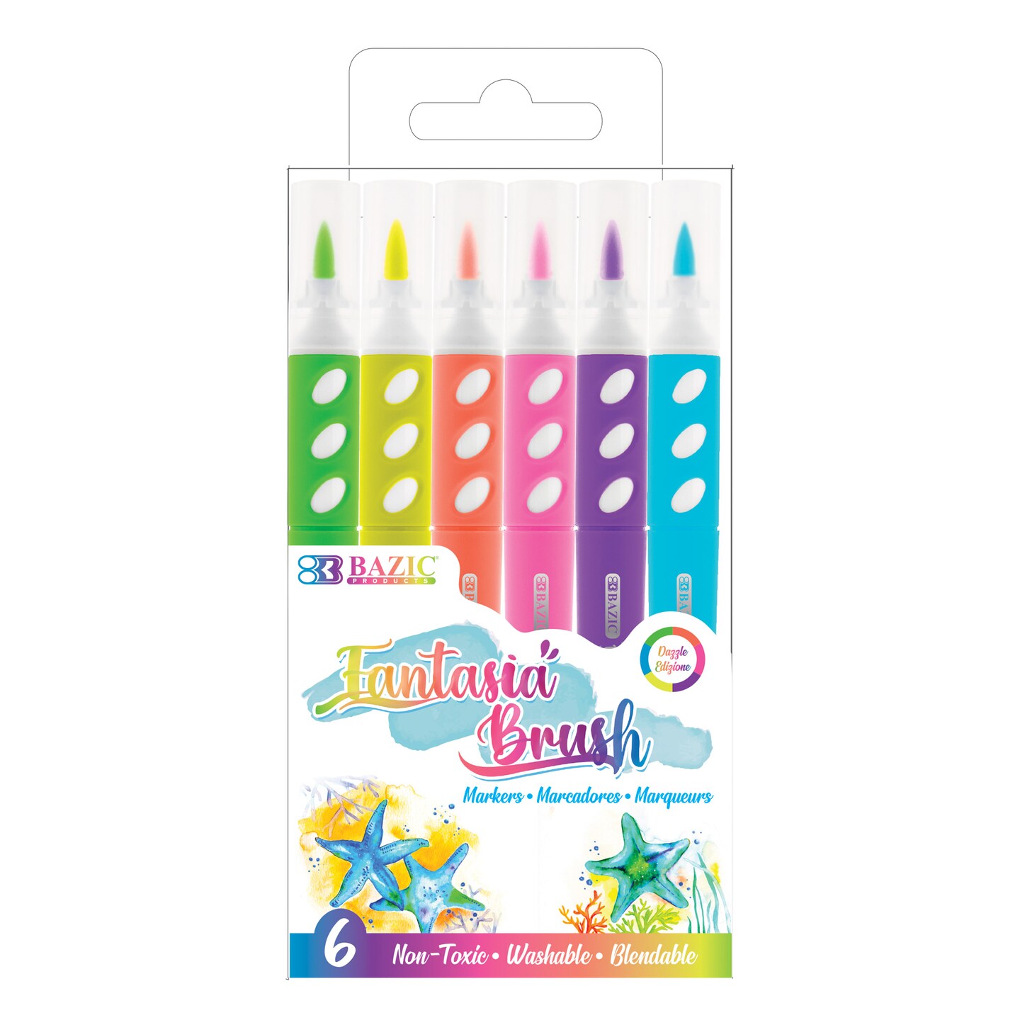 BAZIC Brush Markers 6 Neon Colors